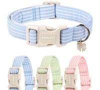 ARING PET Stripe Dog Collar, Cute Spring Summer Blue Line Dog Collaret with Bow Pendant for Puppies, Small, Medium and Large Dogs - Boys and Girls - L