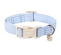 ARING PET Stripe Dog Collar, Cute Summer Blue Stripe Pet Collars with Bow Charm for Puppy Small Medium Large Boy Girl Dogs, for Daily Outdoor Walking Beach Stroll-M