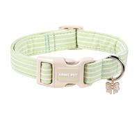 ARING PET Stripe Dog Collar, Cute Summer Green Stripe Pet Collars with Bow Charm for Puppy Small Medium Large Boy Girl Dogs, for Daily Outdoor Walking Beach Stroll-L