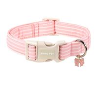 ARING PET Stripe Dog Collar, Cute Summer Pink Stripe Pet Collars with Bow Charm for Puppy Small Medium Large Boy Girl Dogs, for Daily Outdoor Walking Beach Stroll-L