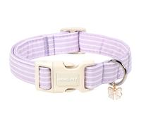 ARING PET Stripe Dog Collar, Cute Summer Purple Stripe Pet Collars with Bow Charm for Puppy Small Medium Large Boy Girl Dogs, for Daily Outdoor Walking Beach Stroll-L