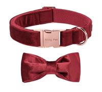 ARING PET Velvet Dog Collar, Cute Red Bow Tie, Soft Comfortable Adjustable Velvet Dog Collar with Bow for Small Medium Dogs