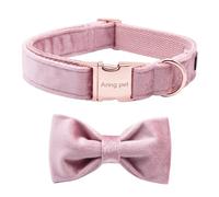ARING PET Velvet Dog Collar-Pink Bowtie Dog Collars, Soft&Comfortable Adjustable Velvet Collars Gifts with Bow for Small Medium Large and Girl Boy Dogs