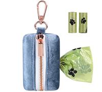 ARING PET Velvet Dog Waste Bag Dispenser, Cute Blue Doggy Poop Bags Holders Attach to Any Leashes, Portable Washable Pet Waste Pouch Dispenser with Metal Zipper