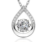 ARINZA Silver Necklace for Women, Dancing Diamond Cubic Zirconia Pendant with 18"+2" Adjustable Chain, Anniversary, Birthday, Valentines Christmas Gift for Wife, Mom, Girlfriend, Sterling Silver,