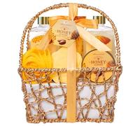 ArioseMonde Gift Baskets for Women, Wellness Gifts for Women, 8-Piece Bath Gift Set with Honey and Almonds for Women, Wellness and Personal Care Set with Pump D