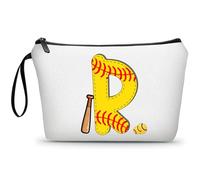 ARIOSEY Football Birthday Appreciation Graduation Gifts Small Initial Makeup Toiletry Bag for Her Women Teacher Stuff Friend Girl-A, Softball, R