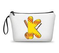 ARIOSEY Football Birthday Appreciation Graduation Gifts Small Initial Makeup Toiletry Bag for Her Women Teacher Stuff Friend Girl-A, Softball
