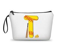 ARIOSEY Football Birthday Appreciation Graduation Gifts Small Initial Makeup Toiletry Bag for Her Women Teacher Stuff Friend Girl-A, Softball, T