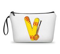 ARIOSEY Football Birthday Appreciation Graduation Gifts Small Initial Makeup Toiletry Bag for Her Women Teacher Stuff Friend Girl-A, Softball