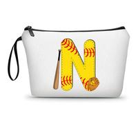 ARIOSEY Football Birthday Appreciation Graduation Gifts Small Initial Makeup Toiletry Bag for Her Women Teacher Stuff Friend Girl-A, Softball, N