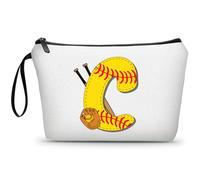 ARIOSEY Football Birthday Appreciation Graduation Gifts Small Initial Makeup Toiletry Bag for Her Women Teacher Stuff Friend Girl-A, Softball