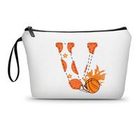 ARIOSEY Football Birthday Appreciation Graduation Gifts Small Initial Makeup Toiletry Bag for Her Women Teacher Stuff Friend Girl-A, Basketball