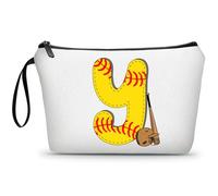 ARIOSEY Football Birthday Appreciation Graduation Gifts Small Initial Makeup Toiletry Bag for Her Women Teacher Stuff Friend Girl-A, Softball, Y