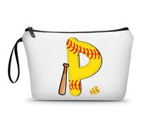ARIOSEY Football Birthday Appreciation Graduation Gifts Small Initial Makeup Toiletry Bag for Her Women Teacher Stuff Friend Girl-A, Softball