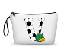 ARIOSEY Football Birthday Appreciation Graduation Gifts Small Initial Makeup Toiletry Bag for Her Women Teacher Stuff Friend Girl-A, Soccer, V