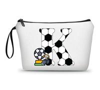 ARIOSEY Football Birthday Appreciation Graduation Gifts Small Initial Makeup Toiletry Bag for Her Women Teacher Stuff Friend Girl-A, Soccer, K