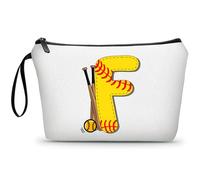 ARIOSEY Football Birthday Appreciation Graduation Gifts Small Initial Makeup Toiletry Bag for Her Women Teacher Stuff Friend Girl-A, Softball, F