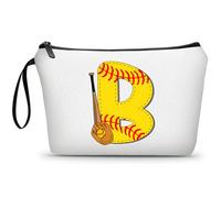 ARIOSEY Football Birthday Appreciation Graduation Gifts Small Initial Makeup Toiletry Bag for Her Women Teacher Stuff Friend Girl-A, Softball, B