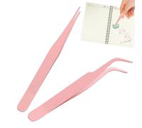 ARIOU Straight & Elbow Art Deco Crafting Tweezers, Stainless Steel, Pink