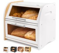 Arise Bamboo Wooden Bread Bin for Kitchen Countertop, Extra Large 2-Shelf