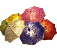 ARISE EXPORT 10 Pcs Pink Silk Umbrella - Indian Wedding Handmade Designer Vintage Parasol with Cotton Decorations