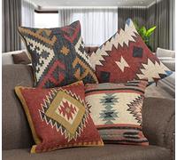 Arise Export Boho Pillow Covers Set of 4 | Handmade Kilim Wool & Jute Cushion Covers 18x18 Inch for Sofa, Couch & Living Room | Pattern 12