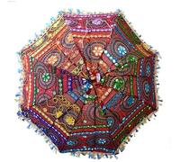 Arise Export - Indian Decorative Handmade Decorative Cotton Mirror Work Embroidery, UV Protection Umbrella, Sun Umbrella,Boho Parasol Bohemian Indian Wedding Umbrellas Parasol, Multi,Umbrella-003