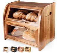 Arise Stylish Bread Bin for Kitchen Countertop, Extra Large 2-Shelf Wooden Bread Box with Clear Windows and Air Vents Keeps Bread, Bagels and Rolls Fresh. 40 x 26.4 x 36.5, Self Assembly (Acacia Wood)