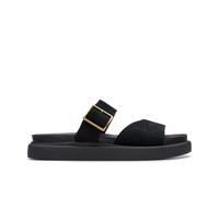 Aristella Mule Black Suede Flat Sandals Clarks Black 5.5-Standard Fit