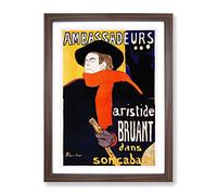 Aristide Bruant By Henri De Toulouse Lautrec Classic Painting Framed Print | A2 Walnut Framed Wall Art | Ready to Hang | Classic Historical Picture | Living Room Bedroom Lounge Office