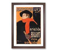 Aristide Bruant by Henri De Toulouse-Lautrec Framed Print | A2 Walnut Framed Wall Art | Ready to Hang | Modern Nature Picture | Living Room Bedroom Lounge Office