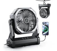 Aristide Camping Fan, Personal USB Desk Fan with LED Lantern 20000mAh Rechargeable Battery Operated Portable Fan with Hook, 4 Speeds, 3 Brightness for Outdoor Travel Power Outage Worksite