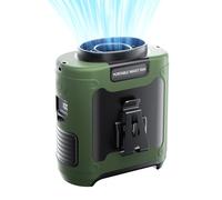 Aristide Waist Fan With Flashlight, Portable USB Rechargeable Wearable Cooler Fan, 3.9 x 2 x 1 Inches, Green, 5 Speeds, Emergency SOS Light, Power Bank