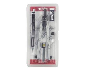 Aristo AR80064 College Quick Adjusting Compass Set 5 Pieces (Compass with 2 Joints, Mechanical Pencil Including Refills 0.5 mm, Eraser, Replacement Compass Leads and Compass Needle) Silver-Wine Red