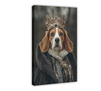 Aristocratic Beagle Australian Shephard Mix, Dog Portrait, Funny Animal Quirky Animals,t, Canvas Wall Art Print Poster For Home School Office Decor 12x18inch(30x45cm)