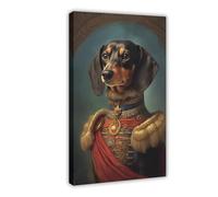 Aristocratic Dachshund, Funny Dog, Renaissance Painting, Dog Portrait, Quirky Animal, Poster Canvas Artwork Prints Rustic Farmhouse Decorations for Living Room Bathroom Bedroom 12x18inch(30x45cm)