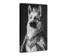 Aristocratic German Shepherd, Funny Dogt, Renaissance Painting, Portrait, Vintage Animal Homeables, AI Poster Canvas Artwork Prints Rustic Farmhouse Decorations for Living Room Bathroom Bedroom 24x36i