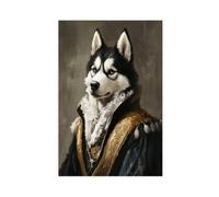 Aristocratic Husky, Funny Animal, Quirky Dog Humor, Portraitt, Renaissance Painting, Dog, AI Vintage Wall Decoration Famous Oil Paintings for Living Room Classic Artwork Pictures Home Decor 16x24inch(