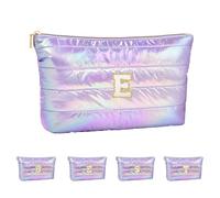 ARISTOTE 3Pcs Quilted Makeup Bag, Large Cute Cosmetic Bag for Purse Cotton Iridescent Big Makeup Bags Set Purple Travel Toiletry Organizer Bags Cosmetic Pouch Gift for Mom Women Girls Mother's Day