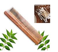 Arivu Combo Of 1 Neem Wood Comb And Cotton Buds with Ear Protection - 80 Sticks Neem wooden comb for hair growth and healthier scalp | Detangler wooden comb for women and men| Swabs Ear Cleaning Picks