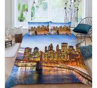 ARiXIaNg 3D Brooklyn Bridge Duvet Cover Double Size 3 Pieces New York Landscape Adults Ultra Soft Microfiber Quilt Cover with Zipper Closure Luxury Bedroom Decor with 2 Pillowcases For Kids Aldult