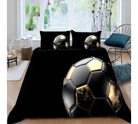 ARiXIaNg 3D Football Bedding Set Sports Black Gold Double Size Duvet Cover Set Soft Microfiber Quilt Cover with Zipper Closure with 2 Pillowcases Luxury Bedroom Decor 3PCs 155x220cm