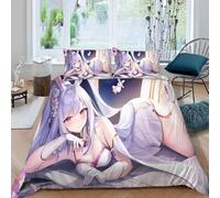 ARiXIaNg 3D Japanese Manga Bedding Set Anime Girl Double Size Duvet Cover Set Soft Microfiber Quilt Cover with Zipper Closure with 2 Pillowcases Luxury Bedroom Decor 3PCs 155x220cm