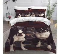ARiXIaNg Boston Terrier Duvet Cover Set 155x220cm Dog Animal Bedding Set Adults Ultra Soft Microfiber Quilt Cover 3PCs with Zipper and 2 Pillowcases Closure Decor Bedspread Cover,summer