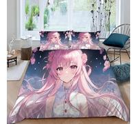 ARiXIaNg Childrens Single Duvet Cover Japanese Manga 3D Bedding Set Anime Girl Bedding Set with 2 Pillowcases for Kids Boys Girls Teens Soft Microfiber Quilt Cover with Zipper Closure