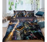 ARiXIaNg Childrens Single Duvet Cover Night View 3D Bedding Set City View Bedding Set with 2 Pillowcases for Kids Boys Girls Teens Soft Microfiber Quilt Cover with Zipper Closure