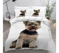 ARiXIaNg Childrens Single Duvet Cover Yorkie 3D Bedding Set Dog Animal Bedding Set with 2 Pillowcases for Kids Boys Girls Teens Soft Microfiber Quilt Cover with Zipper Closure