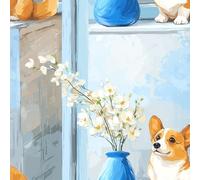 ARiXIaNg Corgi Peel and Stick Wallpaper Flower Dog Contact Paper with Waterproof Stain-Resistant Surface for Boys Girls Teen Bedroom Living Room Kitchen 17.3"x78.7"