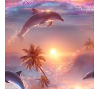 ARiXIaNg Dolphin Removable Peel and Stick Wallpaper 17.3"x236" Sunset Ocean for Drawers Furniture Makeovers Easy to Install Wall Paper Decor Wall Mural Paper
